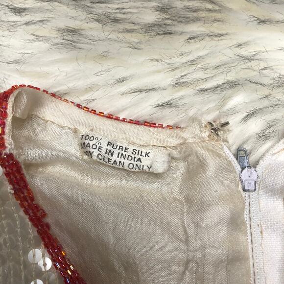Vintage 100% Silk White & Red Fully Sequin & Beaded Shirt Top - Picture 3 of 16